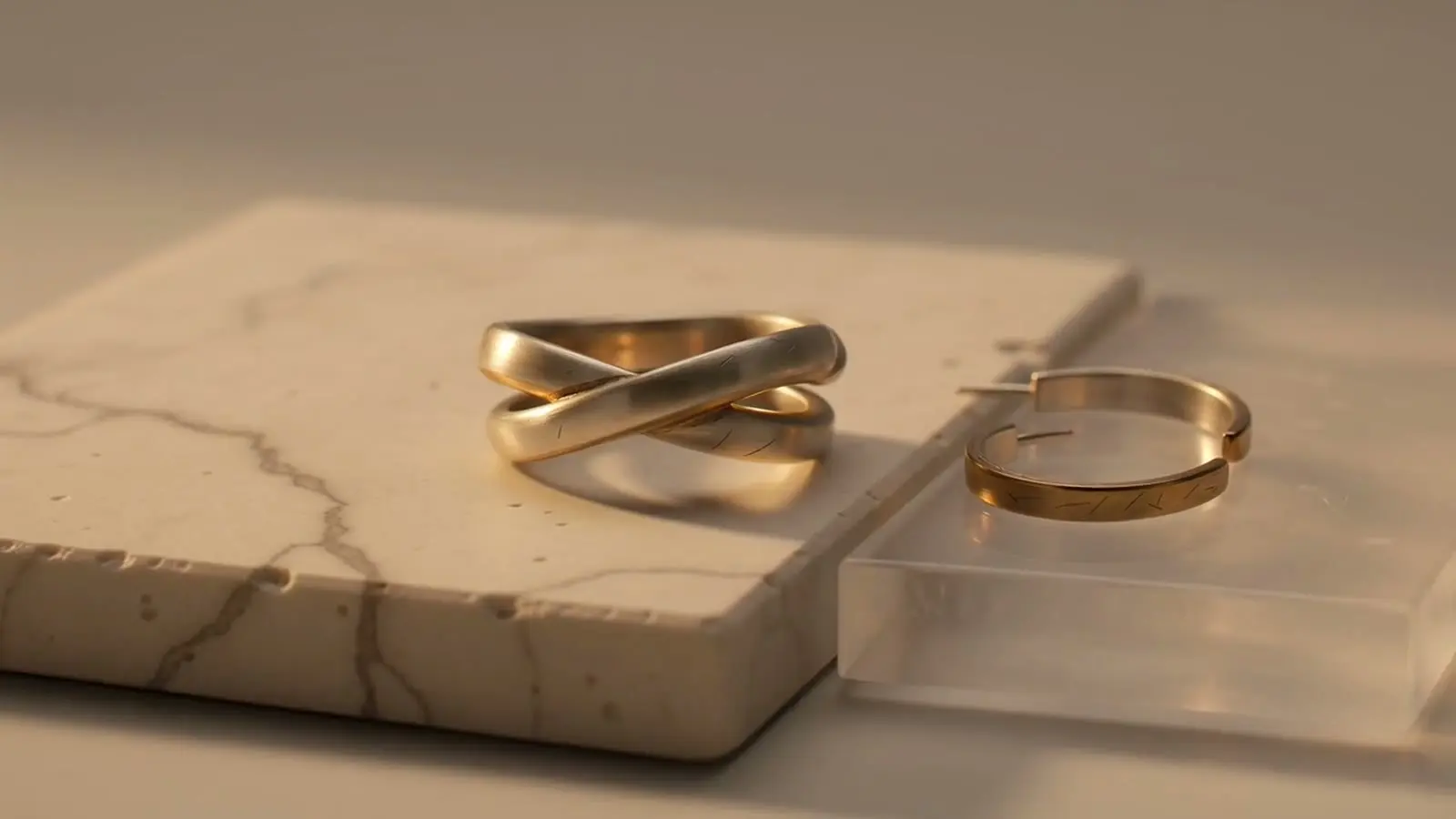 Anillo Eclipse sobre piedra mineral bajo luz cálida