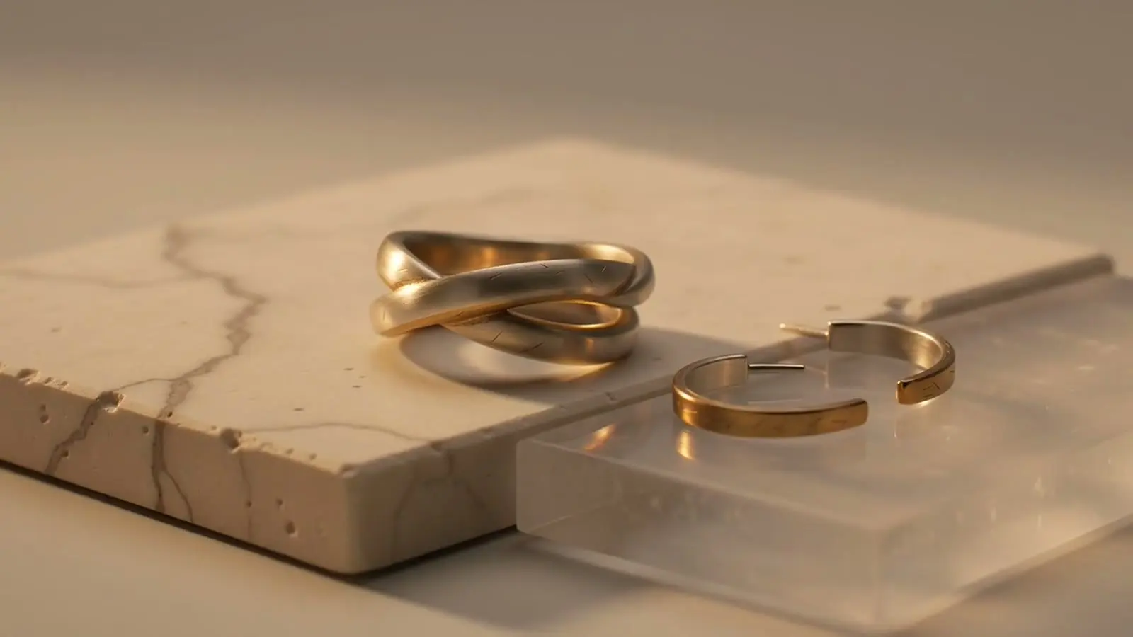 Collar Halo dispuesto como una órbita sobre travertino